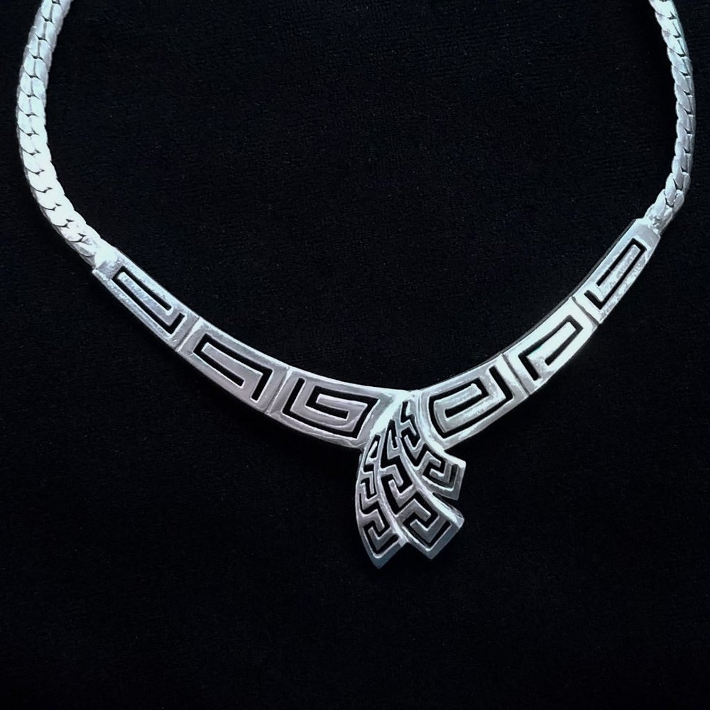 Vintage Greek Key Sterling Silver Necklace